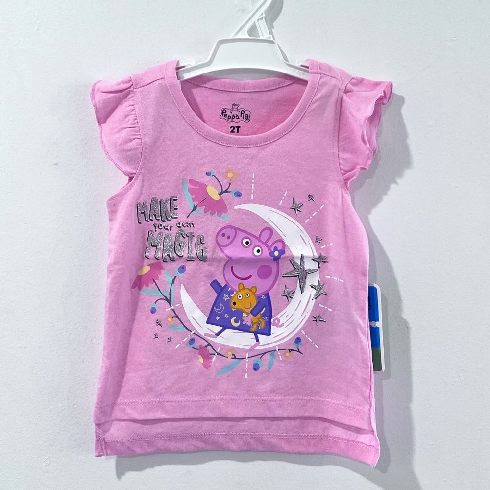 Peppa Pig Make Your Own Magic Pink Ruffled Girls T-Shirt NWT